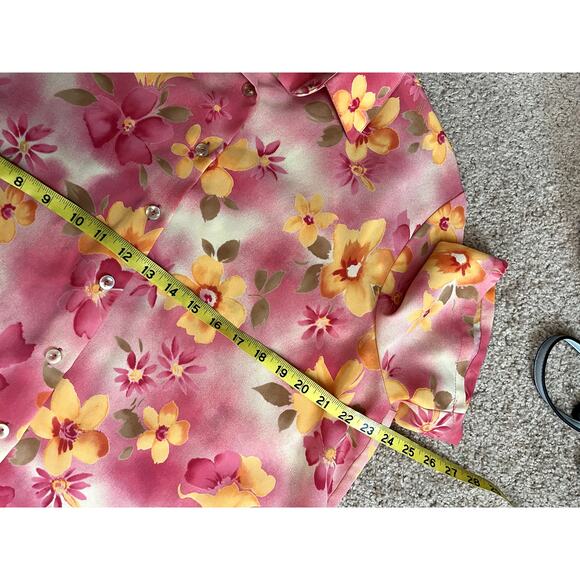 Women's Yellow Floral Bonworth Vintage Blouse LP - Picture 4 of 5